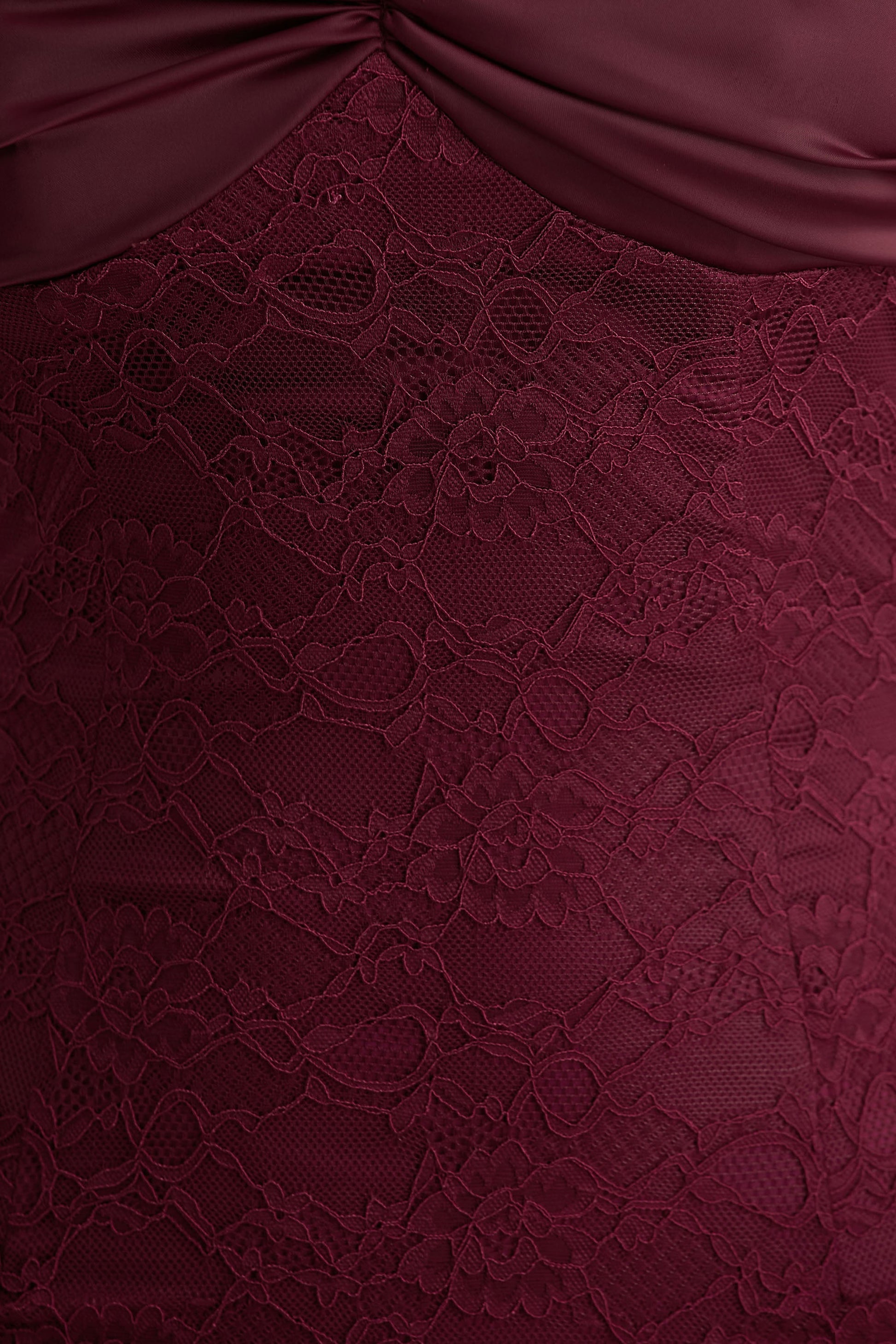 Juana | Burgundy Lace And Satin Sweetheart-Neck Satin Maxi Dress