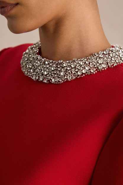Jackie | Red Embellished High-Neck Mini Dress