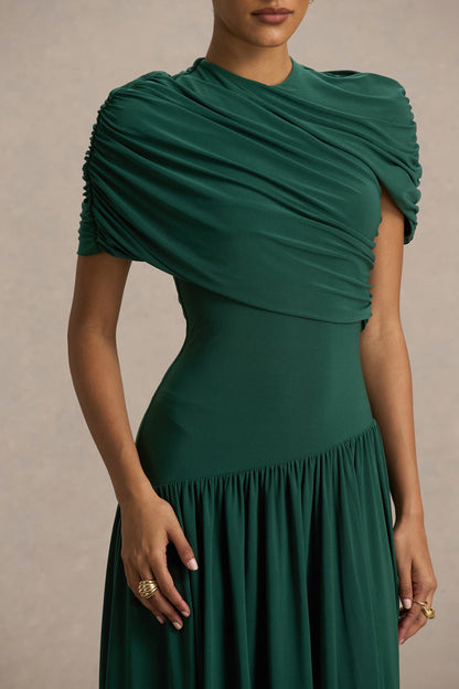 Ione | Teal Wrapped Midi Dress With Hanky Hem