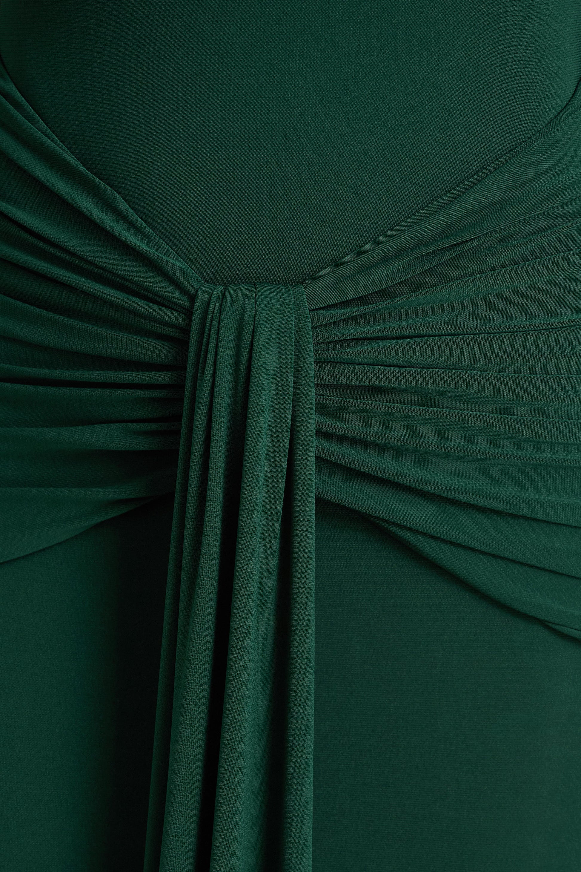 Clover | Dark Green Asymmetric-Neck Wrapped Maxi Dress With Sash