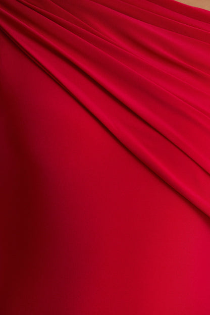 Zendaya | Red Asymmetric-Neck Fishtail Maxi Dress With Sash
