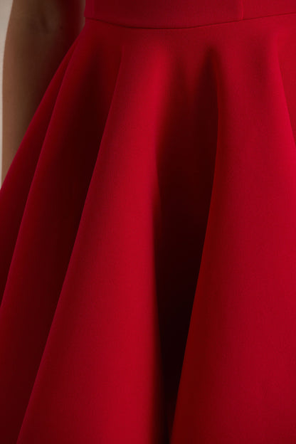 Prosperity | Red Asymmetric-Neck Mini Dress With Bow Detail