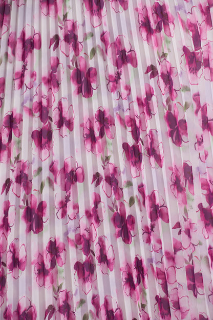 Refractive | Purple Floral Print Satin Maxi Dress With Halter-Neck and Pleated Skirt