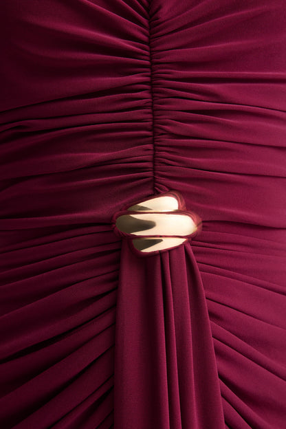 Beverly | Burgundy Bandeau Maxi Dress With Gathered-Detailing
